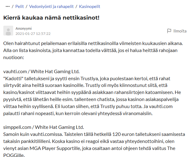 nettikasino huijaus