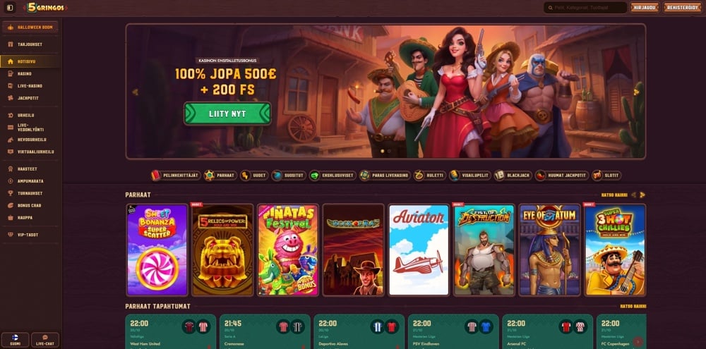 5 Gringos Casinon etusivu ja esittelynäkymä