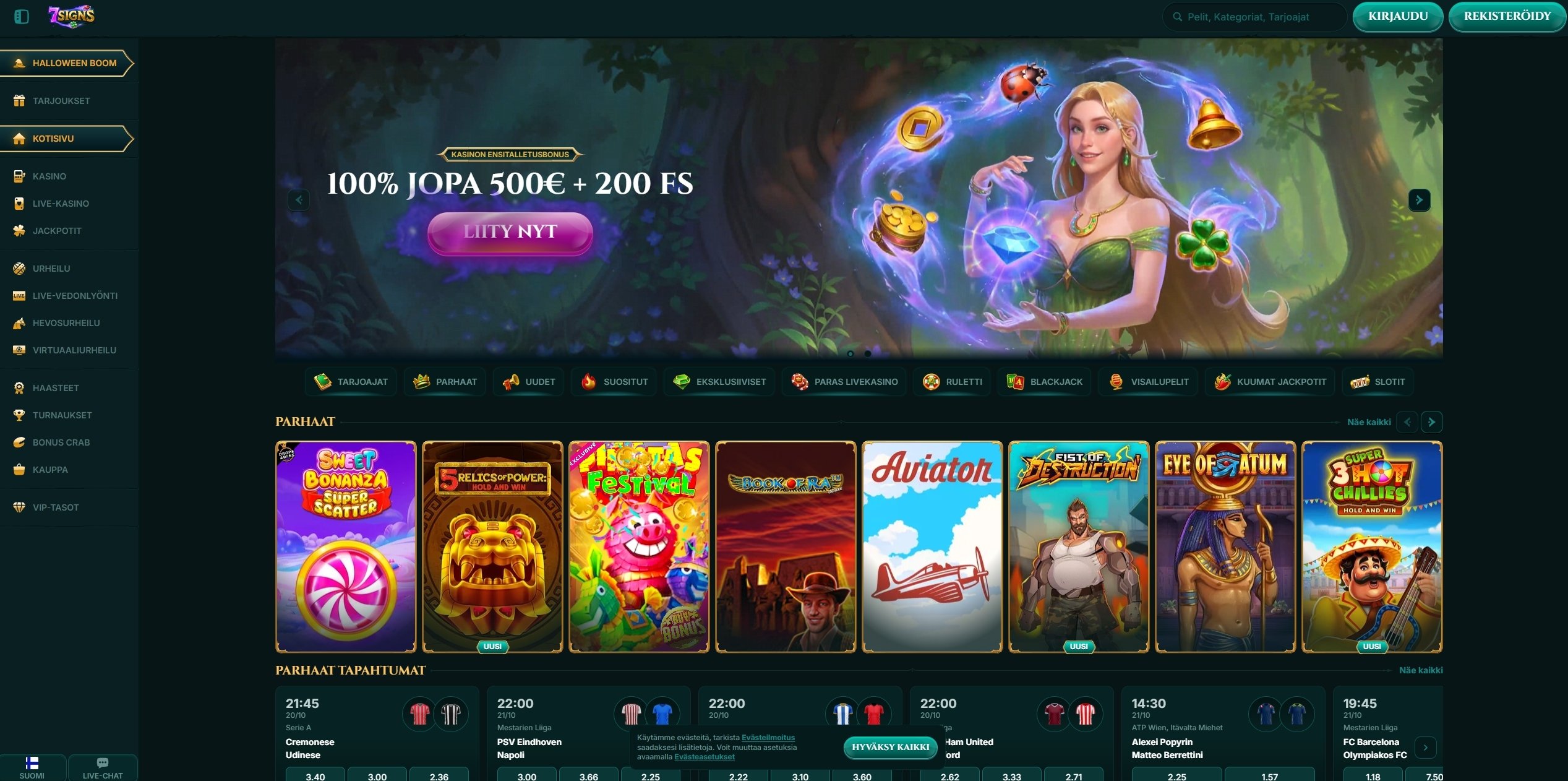 7 Signs Casinon etusivu ja esittelyosio