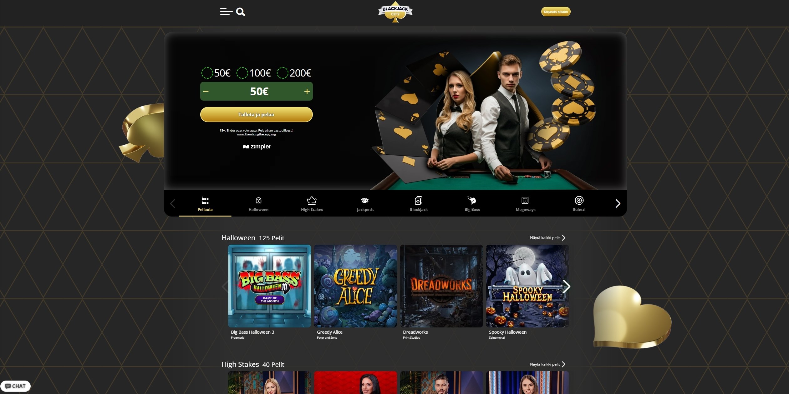 Blackjack City Casino etusivu kuvakaappauksessa