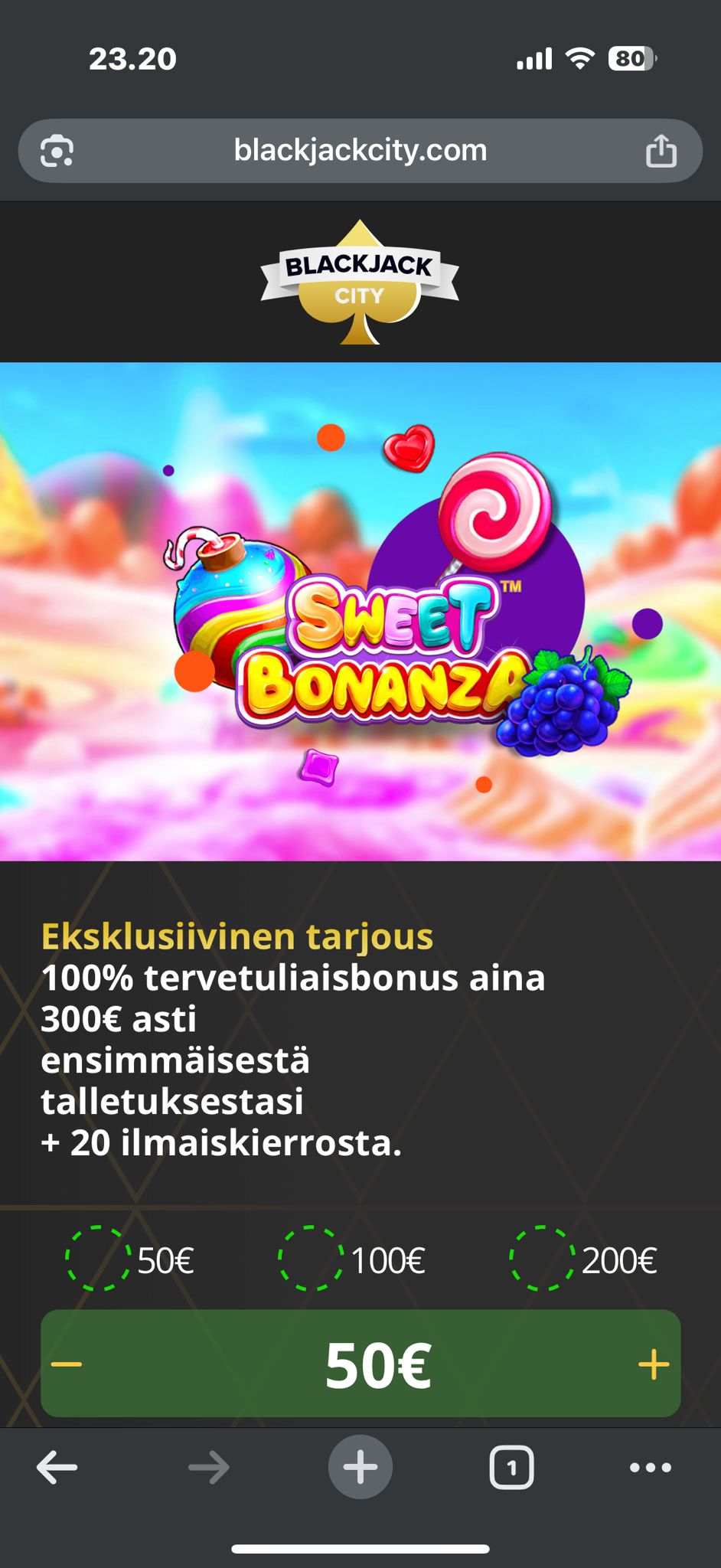 Blackjack City Casino mobiiliversio kuvakaappauksessa