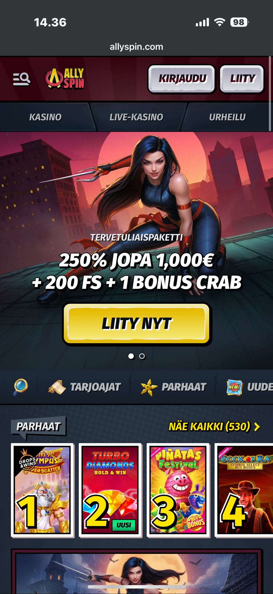 Allyspin Casino on toimiva myös puhelimella