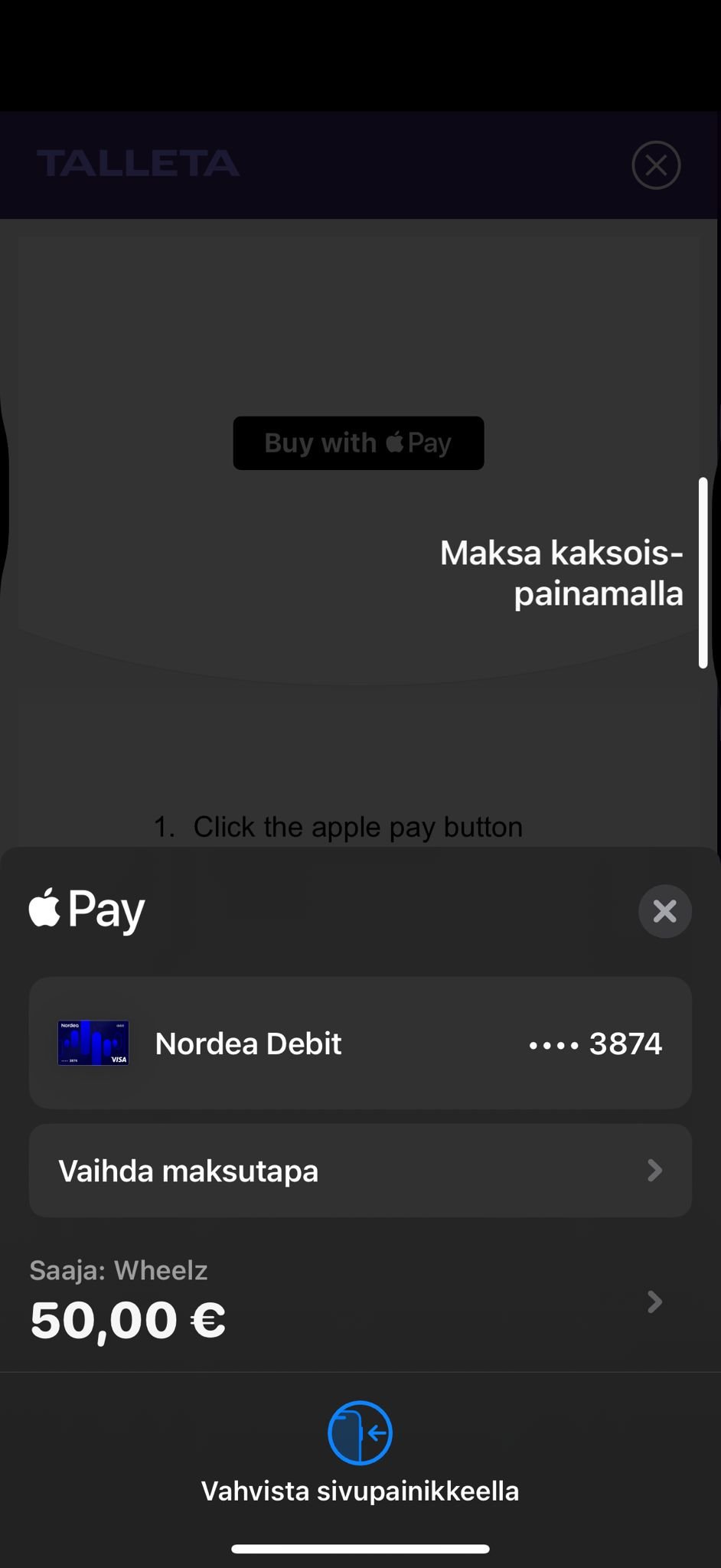 apple pay maksun vahvistus