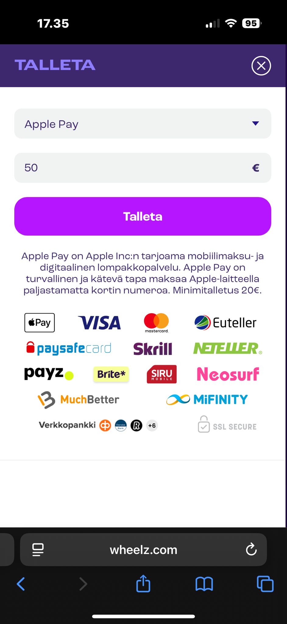 apple pay talletusikkuna wheelz casinolla