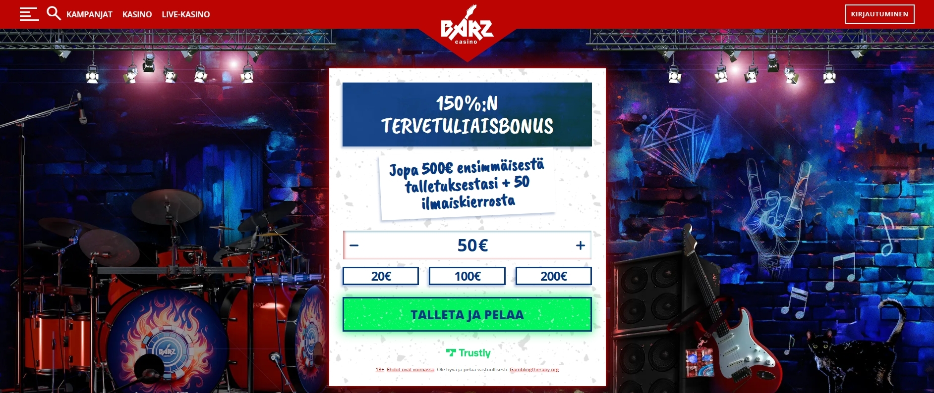 Barz Casinon uudistettu bonus ja kampanjasivu