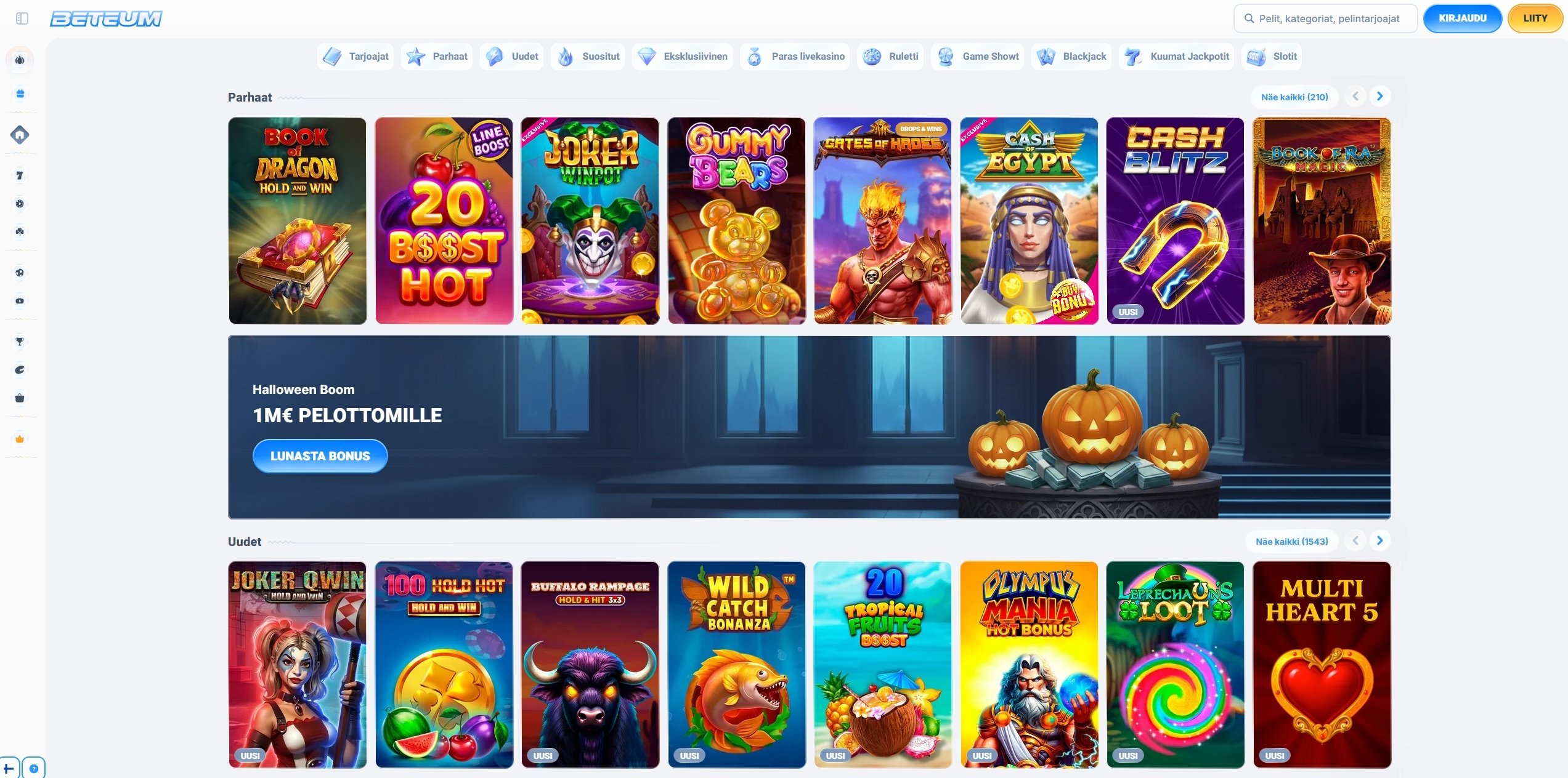 Beteum Casinon etusivu ja esittelynäkymä