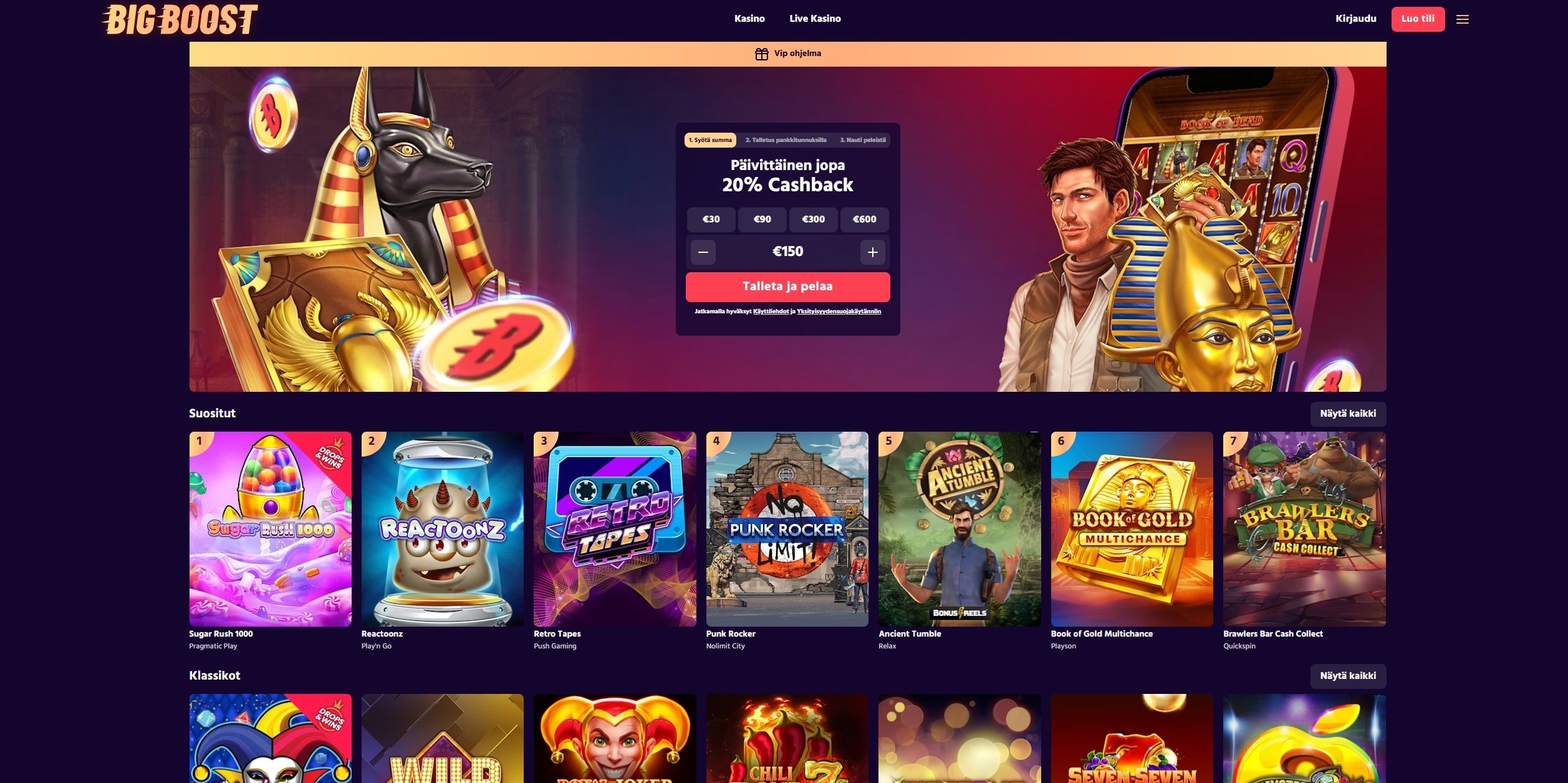 Big Boost Casino etusivu ja käyttöliittymä esittelykuvassa
