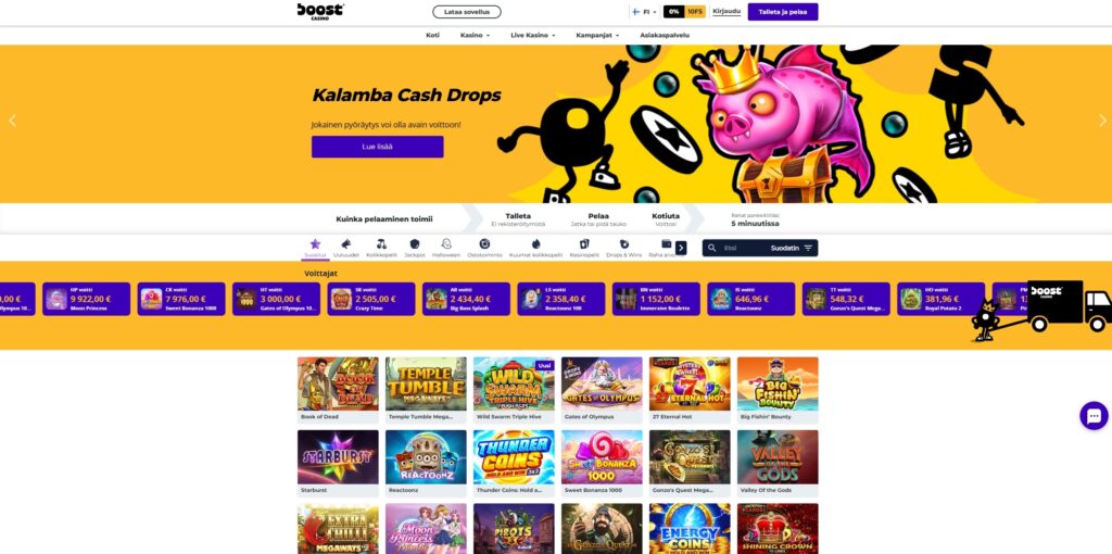 Boost Casino etusivu kuvakaappauksessa