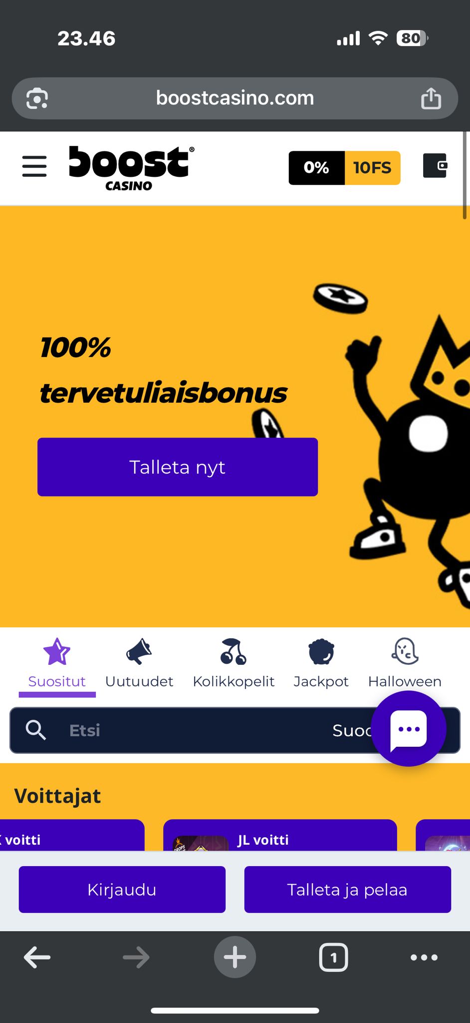 Boost Casino mobiiliversio kuvakaappauksessa