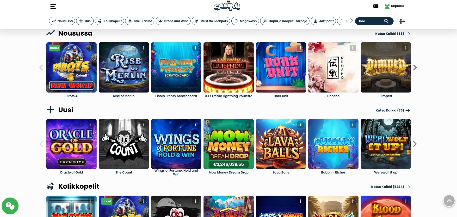 Casiku Casino etusivu kuvakaappauksessa