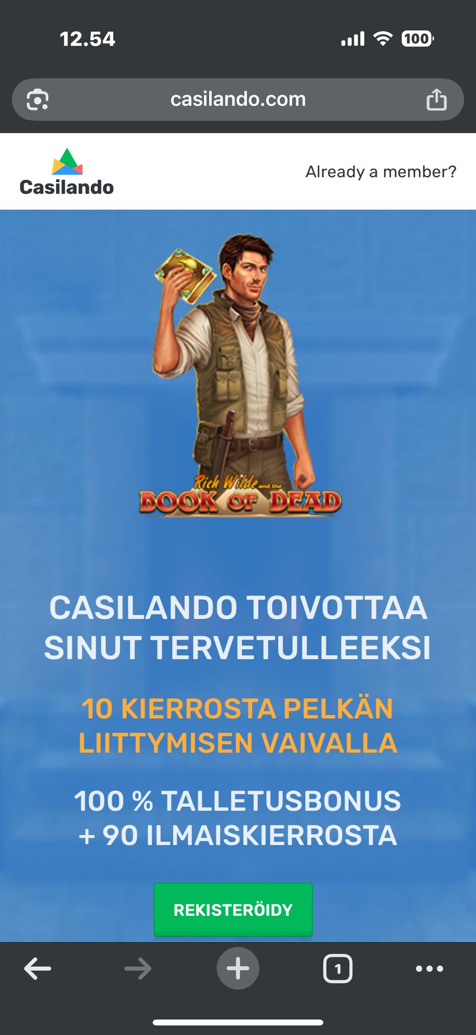Casilando Casino mobiiliversio kuvakaappauksessa