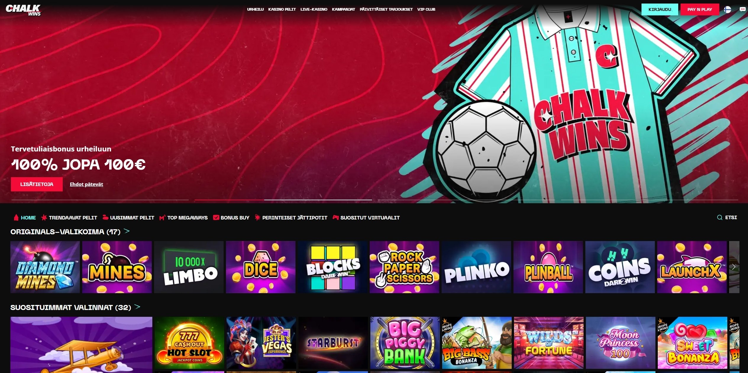 Chalkwins Casino etusivu kuvakaappauksessa