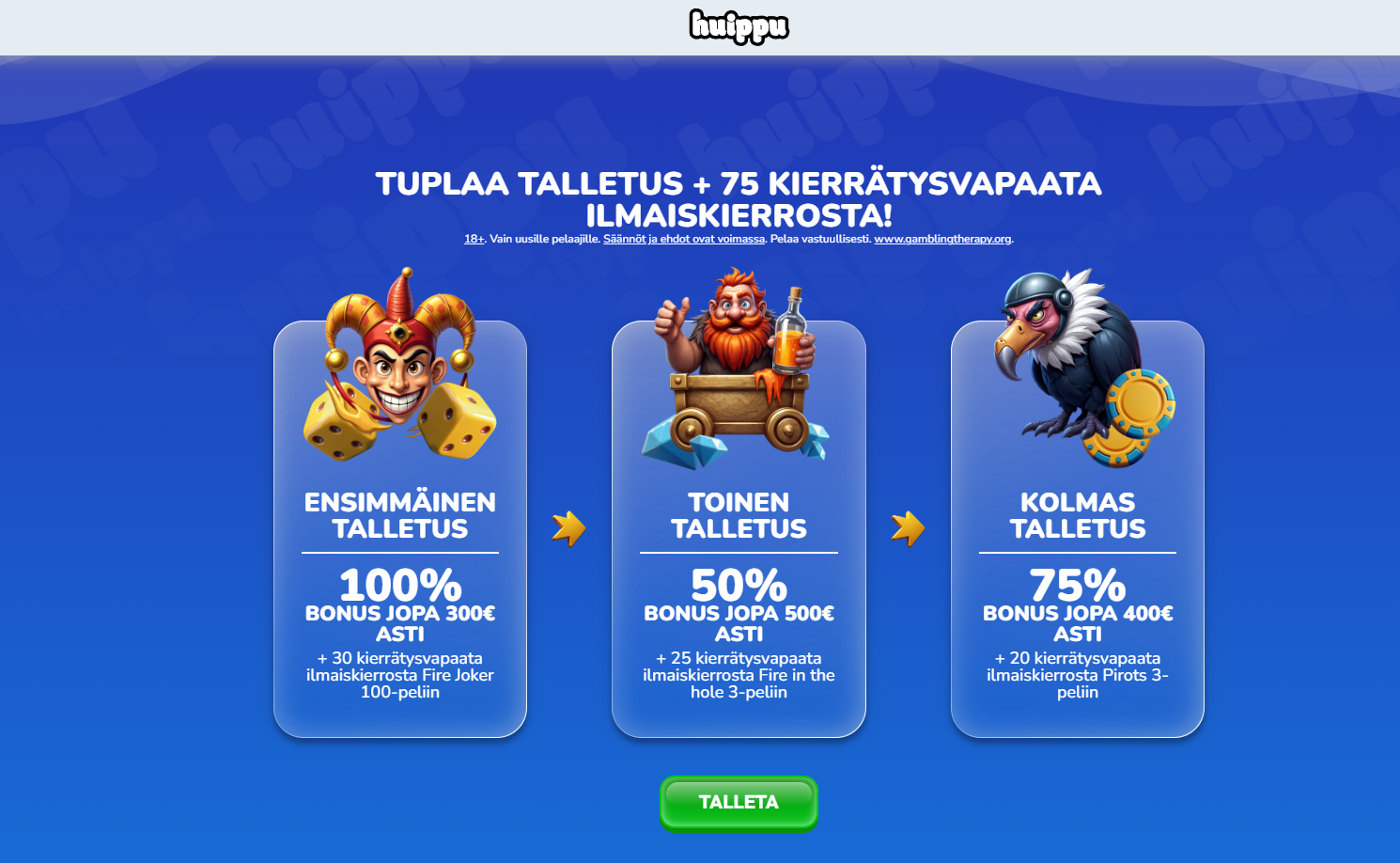 Huippu Kasinon bonus ja tervetuliaistarjous uusille pelaajille