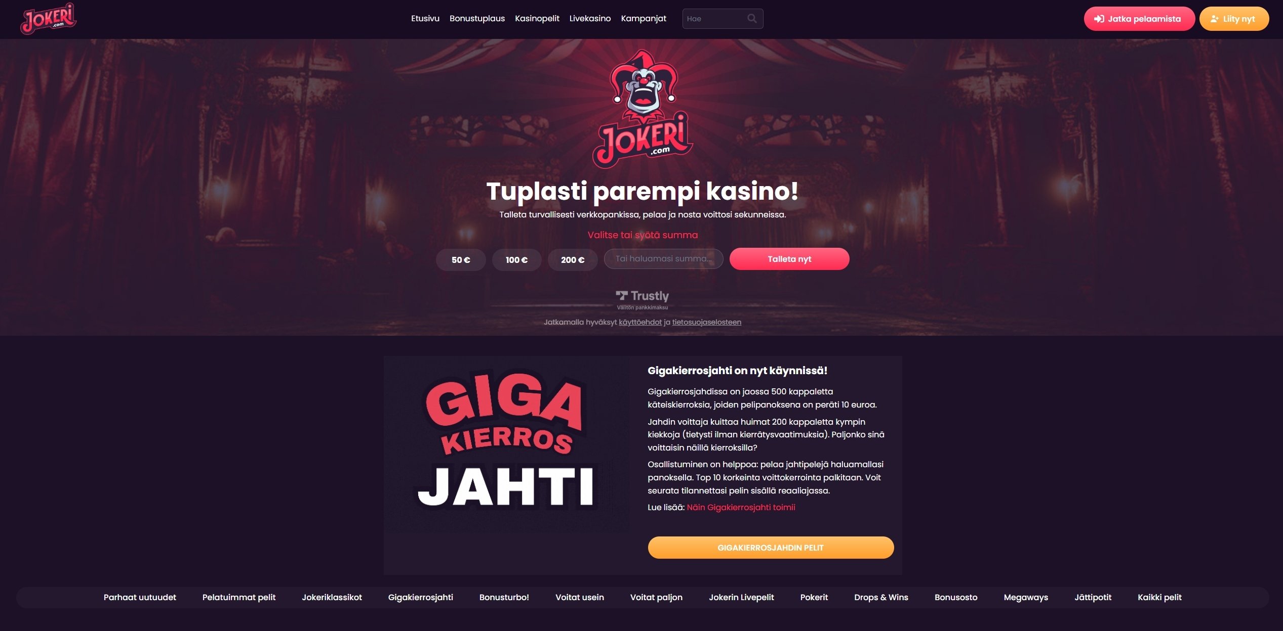 Jokeri Casino esittely, jossa korostetaan sen asemaa parhaana nettikasinona