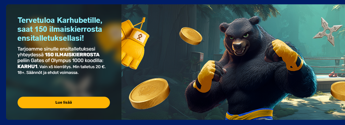 Karhubet bonus – nappaa tervetuliaisetu uudella suomalaiskasinolla