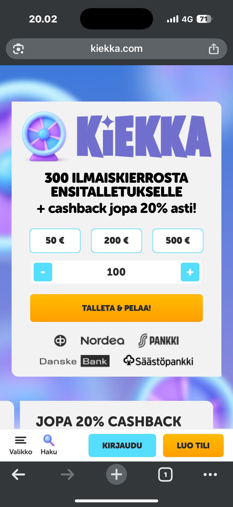 kiekka kasino iphonella