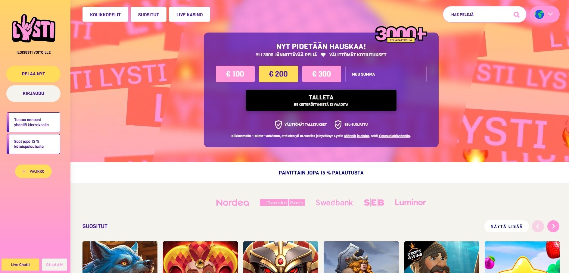 Lysti Casino 1 euron talletus