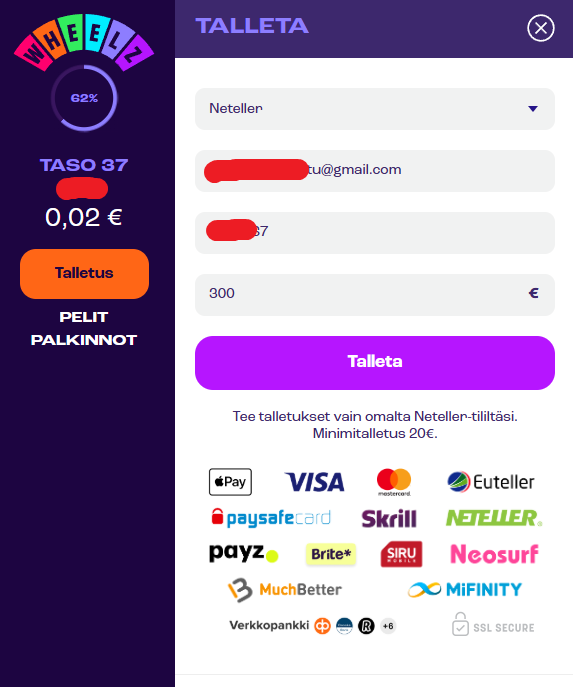 neteller talletusikkuna wheelz casinolla