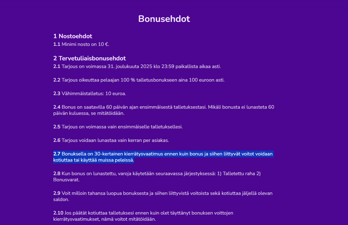 non sticky bonuksen ehdot happy casinolla