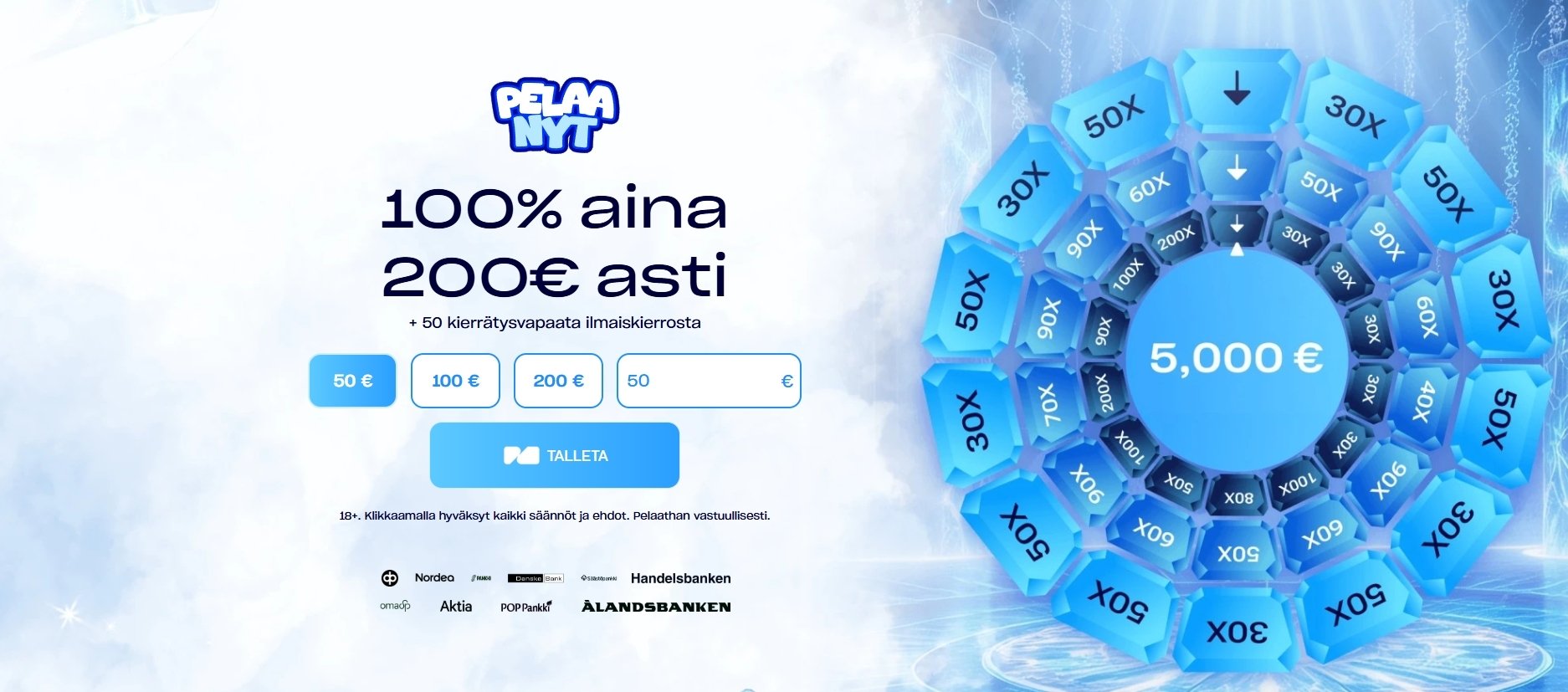 Pelaa Nyt Casino 1 euron talletus
