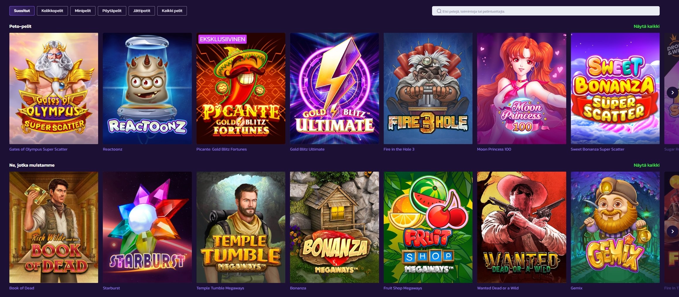 pelipeto pelivalikoima