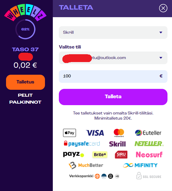 skrill talletusikkuna wheelz casinolla