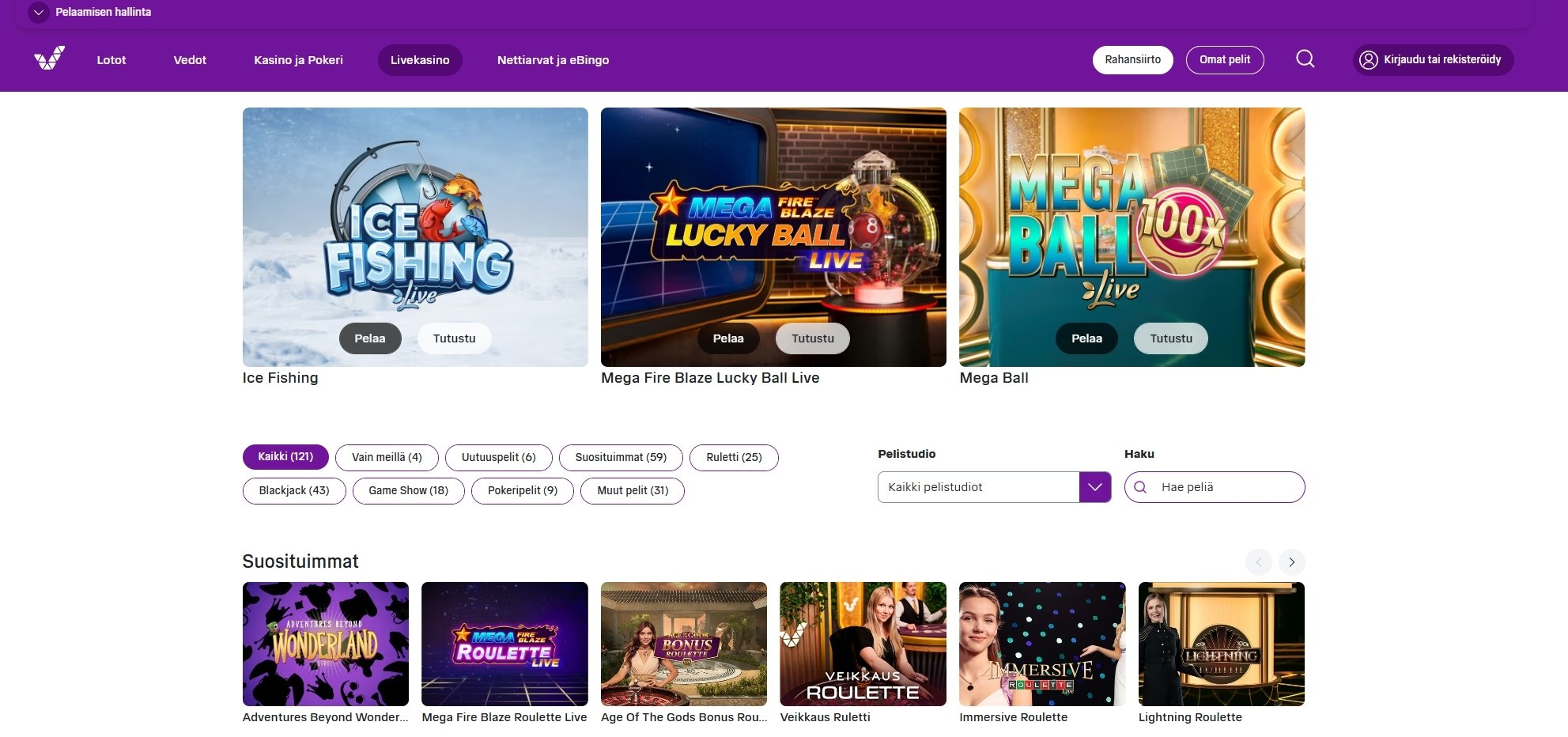 Veikkaus Live Casino -pelaaminen oikeiden jakajien kanssa
