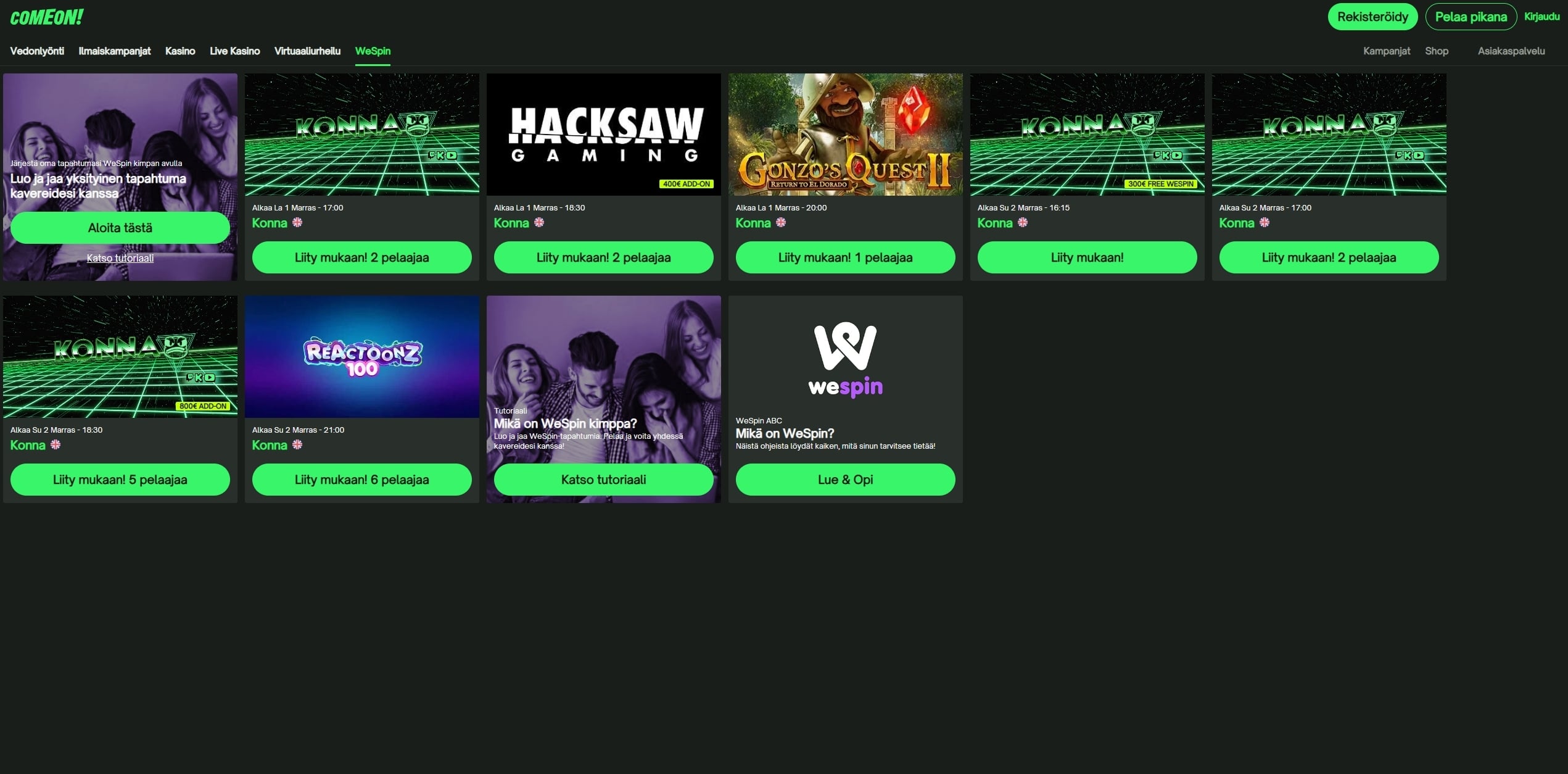 ComeOn Casino WeSpin